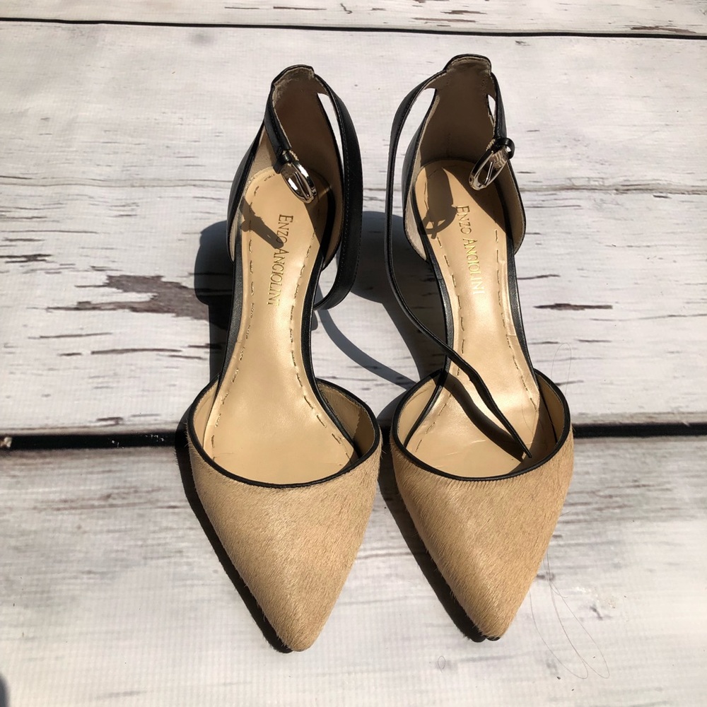 Enzo Angiolini cream fur low heels